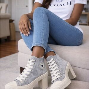 Gray Converse High-Top Sneakers with Chunky Heel